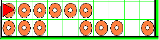 [7 bagels sprinkled across bottom row, incl. left corner; 6 bagels at left end of second row]
