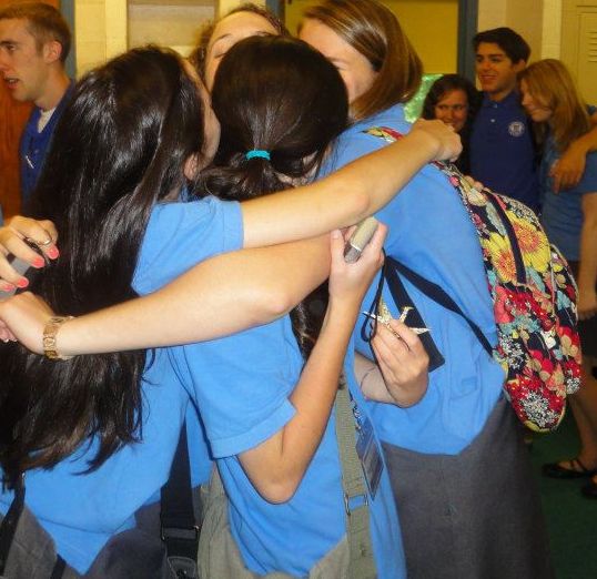 The girls hugging