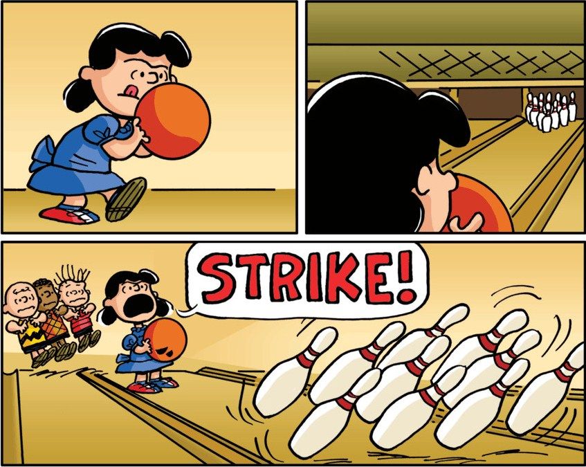 Cartoon of Bowling
            with Friends